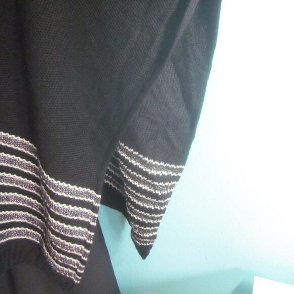 Michael Kors Black Knit Pullover Textured Metallic Stripe Poncho -One Size - Picture 7 of 12